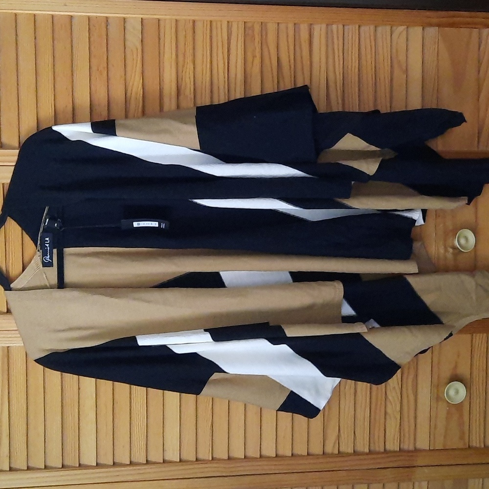 Parrish LA Stevie Black Beige White Strip Ponch Rachel Zoe Fall Curated Style OS